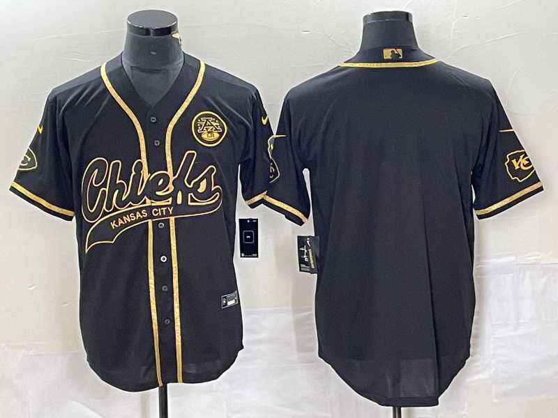 Men's Kansas City Chiefs Blank Black Gold Cool Base Stitched Baseball Jersey